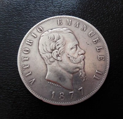 ITALY / SILVER 5 LIRE - VITTORIO EMANUELLE II / 1877 - Image 1 of 2