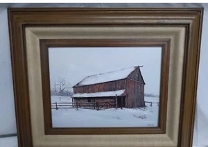 Original Oil Painting Signed J. Doody Snow Barn Scene - Picture 1 of 6