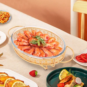 Juego de platos de frotamiento ovalados de 2,1 cuartos de galón para calentador de alimentos de acero inoxidable buffet con tapa y bandeja - Imagen 1 de 14