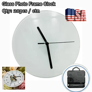 USA Blank Glass Photo Frame Round Clock with Glossy Heat Transfer Sublimation - Picture 1 of 8