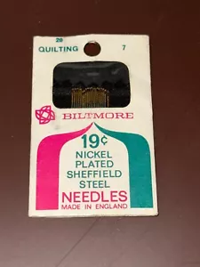 RARE Biltmore Needles 20 Quilting #7 Large Eye Sewing Sharps Made in England - Picture 1 of 5