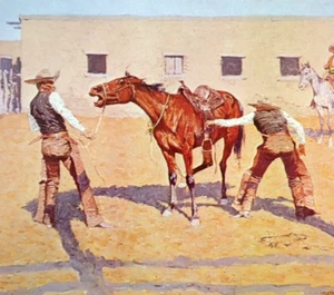 Frederic Remington His First Lesson Vintage Western Art Bookplate Print 22 - Picture 1 of 4