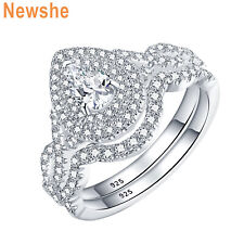 Newshe Pear Cut CZ Rings for Women Engagement Wedding Ring Set Sterling Silver 