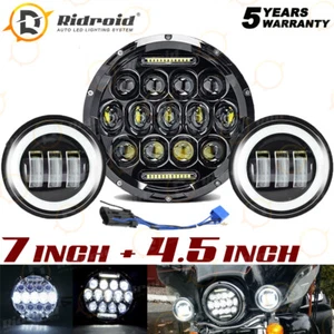 Black 7"LED Headlight + 4.5" Fog Passing Lamp For Harley Touring Electra Glide - Picture 1 of 12
