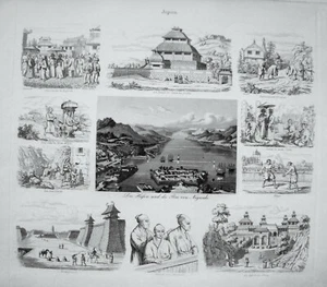 Japan Nagasak iOsaka Onnay Somurai Souvenirblatt alter Stahlstich 1856 4 - Picture 1 of 6