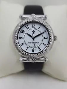 Orologio Judith Ripka Silvertone Acciaio Inox Parigino Cinturino in Pelle Nera - Foto 1 di 4