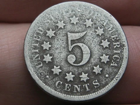 1868 Shield Nickel 5 Cent Piece- Good Details Cover