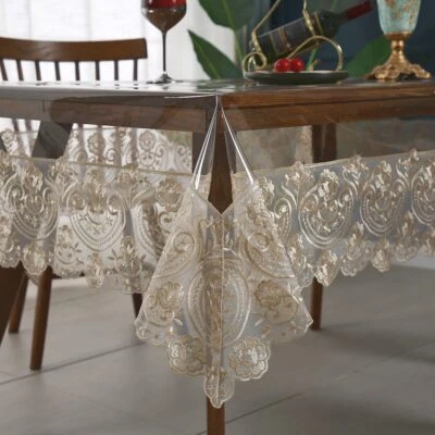 Waterproof Lace PVC Tablecloth Transparent Table Cloth Lace Tea Table Cover - Image 1 of 4