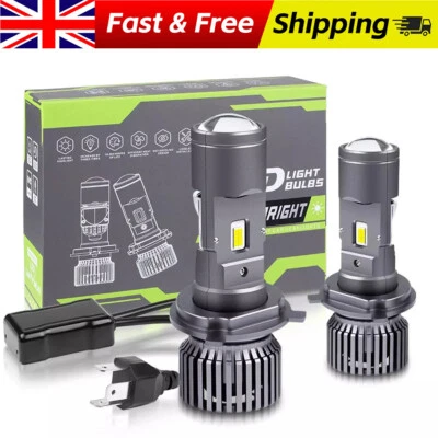 2X RHD H4 9003 Bi-LED Projector Lens Headlight Retrofit Hi-Lo Bulb 50000LM 100W - Image 1 of 4