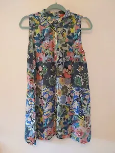 Johnny Was Floral 100% Silk Button Collar Tunic Oversized Sleeveless Shirt Sz S - Picture 1 of 8