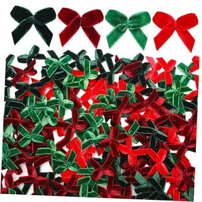 300 Pcs Mini Velvet Bows for Crafts Christmas Red, Green, Dark Red, Dark Green - Image 1 of 4