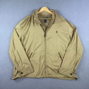 Vtg Polo Ralph Lauren Men's Full Zip Windbreaker Tan Size 2XL Hidden Hood Y2K - Picture 1 of 10