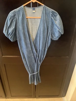 Vestido envolvente de mezclilla de algodón azul marino antiguo talla mediana Foto 1 de 4