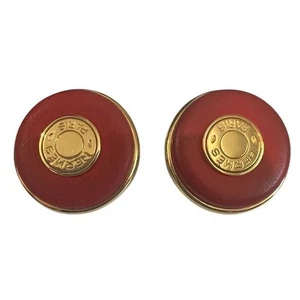 Authentic Hermès Vintage Clip-On Red Leather Earrings - Picture 1 of 11