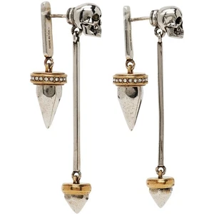 NEU 650 $ ALEXANDER MCQUEEN silberfarben Messing TOTENKOPF OHRSTECKER Tropfen Anhänger OHRRINGE - Bild 1 von 11
