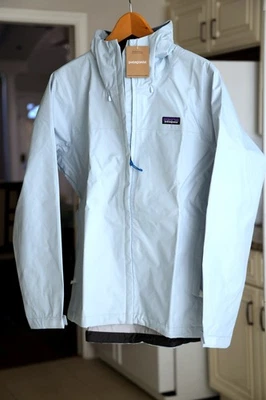 Jaqueta feminina Patagonia Torrentshell 3L com capuz de chuva grande azul gelado nova com etiquetas - Imagem 1 de 4