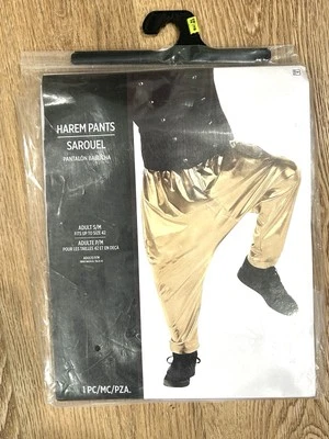 NOVA Calça Harém Hip Hop Metálica Dourada Masculina Fantasia de Halloween Anos 80 Festa Adulto P/M - Imagem 1 de 2