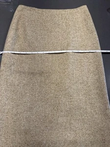 Theory Pencil Skirt Sz8 Tan Tweed Wool Blend Knee Length BackSlit - Picture 1 of 12