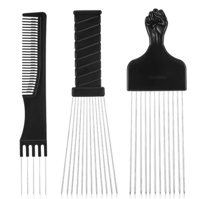 3 Pack Metal Afro Comb Hair Comb Picks for Afro, Beard, and Curly Styling Teasin - Image 1 of 4