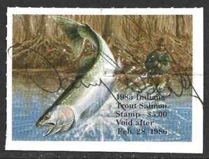 USA 1985 INDIANA Trout & Salmon Fishing Revenue Stamp #36 Signed - Picture 1 of 1