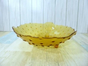 Hobnail Amber Glass 3 Footed Bowl Mid Century  Table Shelf Decor - Picture 1 of 9