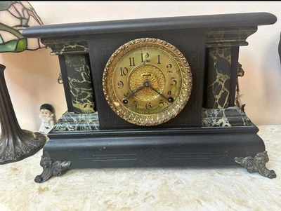 Reloj/revestimiento antiguo E Ingraham negro, madera, vintage, circa 1900 Foto 1 de 4