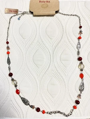 Ruby Rd. Collar Global Safari Statement - Cuentas rojas, plateadas y transparentes - Nuevo con etiquetas Foto 1 de 3
