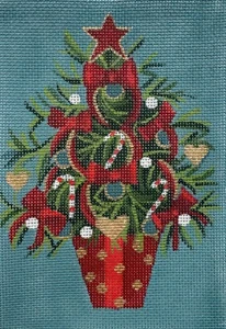 Needlepoint Handpainted Alice Peterson Red Bow Xmas Tree 4x6 - Picture 1 of 4