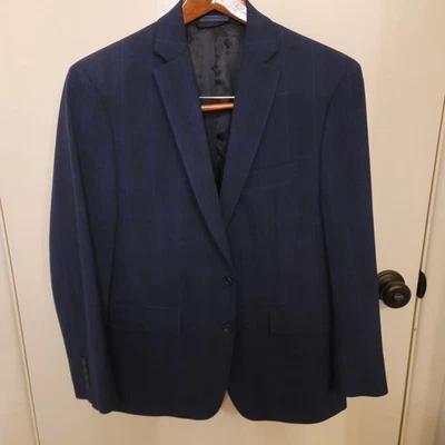 Ryan Seacrest Distinction Mens Navy Two Button Style 3 Modern Suit Blazer 40S - Image 1 of 4