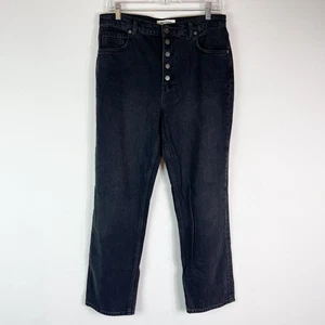 Pantalones de mezclilla rectos de tiro alto Reformation nuevos sin etiquetas para mujer negros con botones Cynthia 30 - Imagen 1 de 8