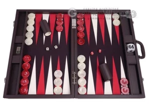 Wycliffe Brothers 24" Backgammon Set, 2" Checkers - Brow Case / Brown Field - Picture 1 of 9