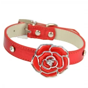 New Flowers+Diamond Crystal Rhinestone Leather Dog Collar Cat Puppy Blink Collar - Picture 1 of 14