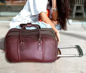 leather duffle bag with wheels, Leather Trolley Bag luggage Rolling suitcase Bag - Picture 1 of 6