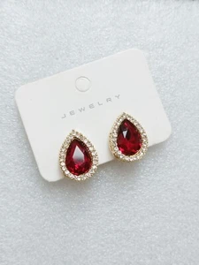 1 paar Ohrringe Clip Oval rot/strass Tropfen  Modeschmuck - Bild 1 von 7