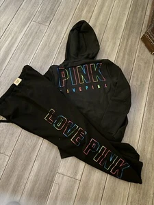 Victorias Secret PINK Bling Hoodie & Classic Pants Set ❤️ NWT Rainbow S🌈 - Picture 1 of 5