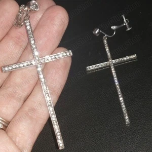CLIP ON Strass GLITZERNDES KRISTALLKREUZ Drop OHRRINGE silberton SCHRAUBENCLIPS - Bild 1 von 3