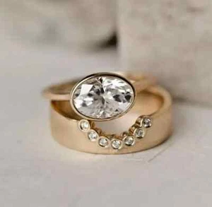 1.0Ct Oval Cut Moissanite EastWest Engagement Ring Set Wedding Bridal Band Gift - Picture 1 of 8