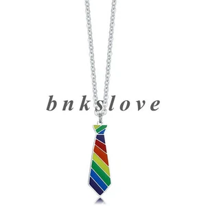 Rainbow Necktie Pendant Gay Pride LGBT Stainless Steel Necklace Men Women Gift - Picture 1 of 11