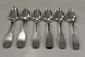 6 Coin Silver Serving Spoons Standard Signed J. Fries Monogrammed 8.75” (234g) - Picture 1 of 12