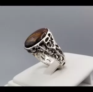 Fire Agate Brutalist sterling silver Ring Size 12 - Picture 1 of 16