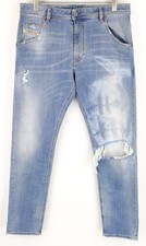 DIESEL Krooley-T 087AE W33 Men Jeans Sweat Jogg Slim Fit Blue Distressed Stretch