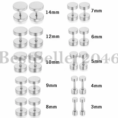 10 pares de pendientes con mancuernas de acero inoxidable y plata con barra atornillada Foto 1 de 3