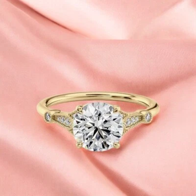 18k Yellow Gold Wedding Ring IGI 1.70 Ct Lab Grown Round Cut E F VS Diamond  - Image 1 of 4