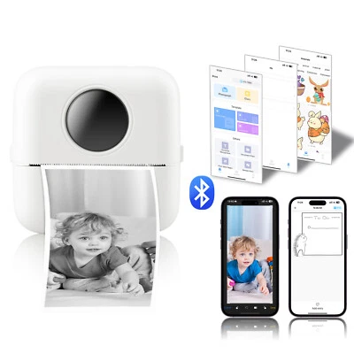 Bluetooth Inkless Pocket Portable Mini Printer Thermal Photo Printer+Roll Paper - Image 1 of 4