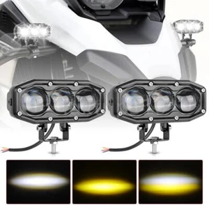2x LED Motorcycle Spot Light Headlight Hi-Lo Driving Fog Lamp Yellow+White ATV - Picture 1 of 13
