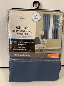 Mainstays Solid Color Room Darkening Rod Pocket Curtain Panel Pair Set of 2 Blue