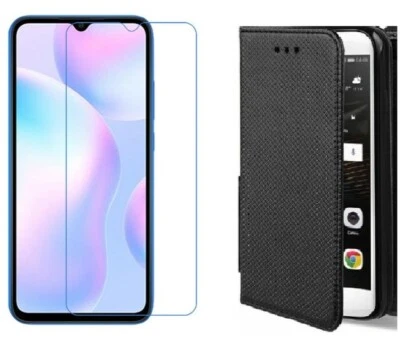 EF.GLOBE-TRADING Etui Coque Housse Portefeuille + Verre Trempé pour Xiaomi Redmi 10A / 9C