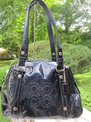 NWOT Authentic Coach Aubrey Navy Patent Logo, “C”s, Small Satchel- 45570  Q - Image 1 of 4