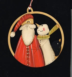 Santa and Snowman Handmade and Painted Button or Decoration 120mm - Picture 1 of 1