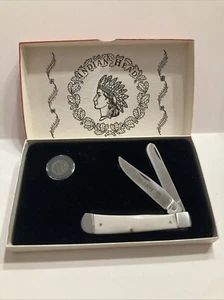 INDIAN HEAD Cherokee 2 Blade Pocket Knife 1889 Indian Head Penny Set In Box - Picture 1 of 10